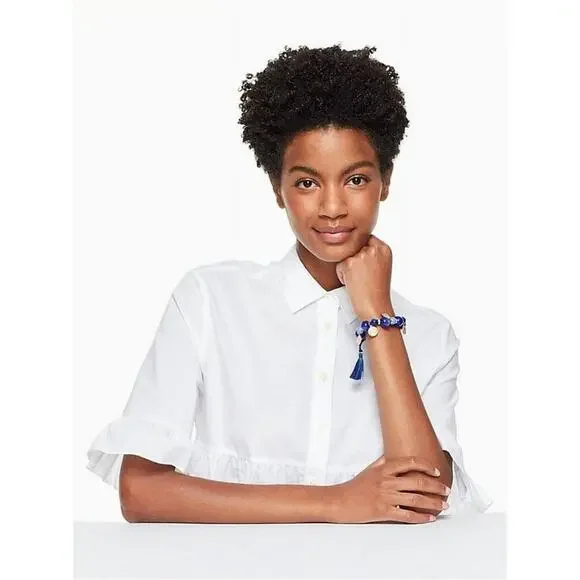 Kate Spade Pretty Poms Blue Coin Charm Festival Tassel Bracelet - Picture 7 of 8